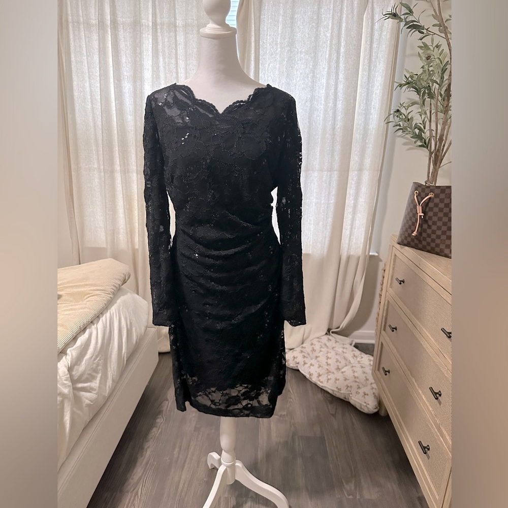 Elegant Black Ralph Lauren Lace Dress sz 10